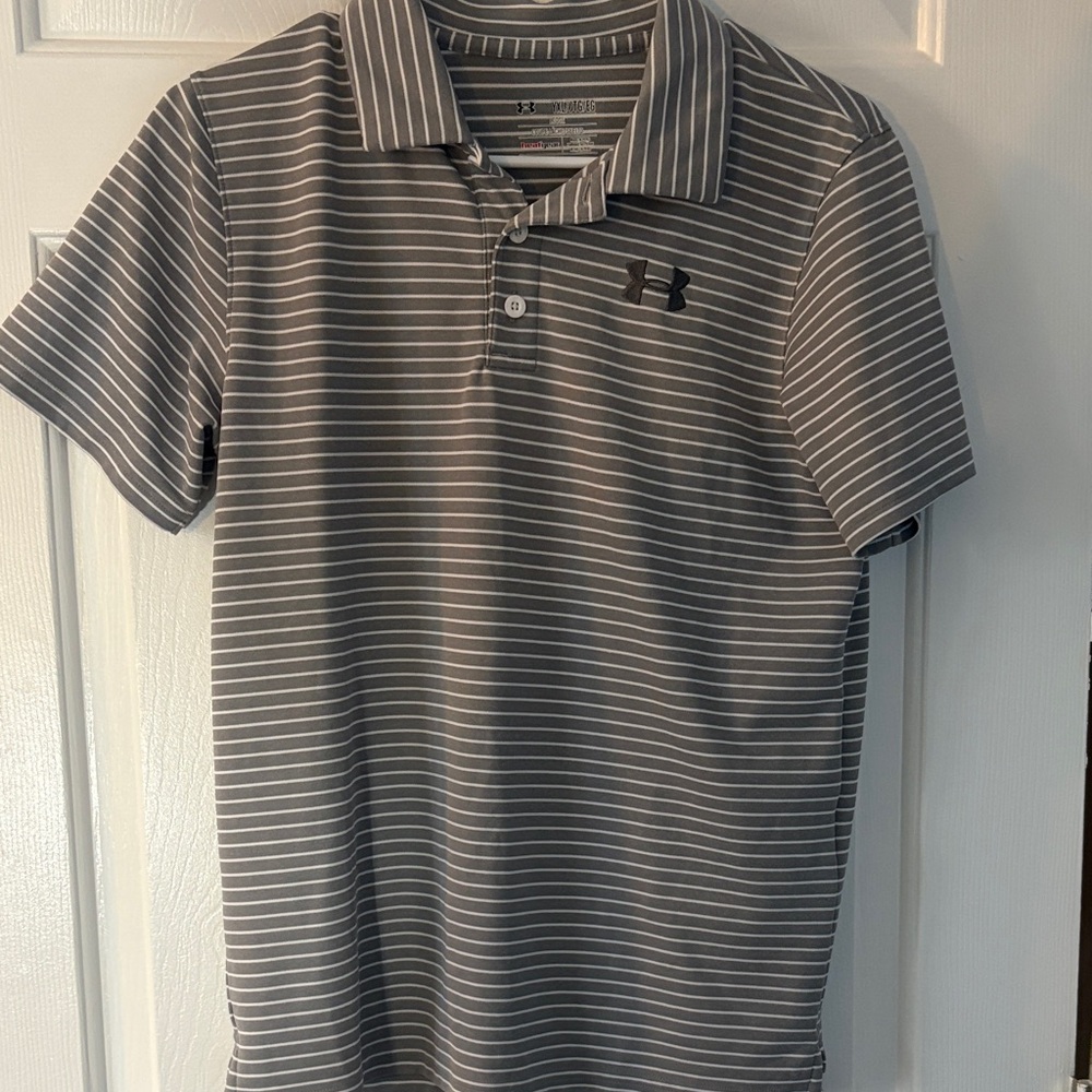 Under Armour Gray Striped Polo Shirt Youth